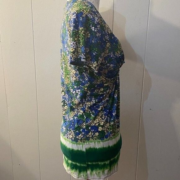 New Direction Boho Floral Tie Die V-Neck Short Sleeve Womens Top Size L - Picture 4 of 10